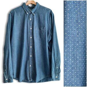AE 100% Cotton Classic Fit Button Down Shirt Chambray Blue Polka-Dot Men's Sz XL
